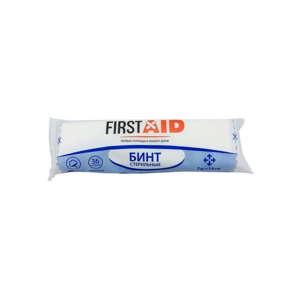 Бинт медицинский марлевый стерильный First Aid/Ферстэйд 7м х 14см
