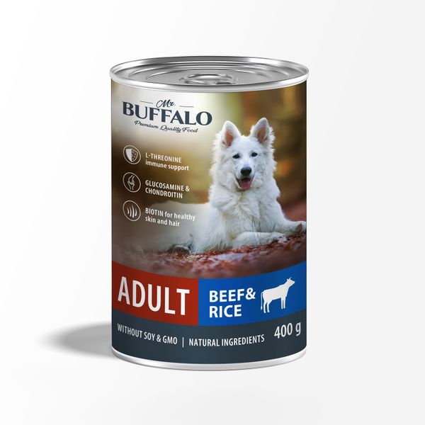 Консервы для собак говядина и печень Adult Mr.Buffalo 400г