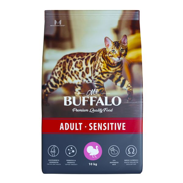 Корм сухой для кошек индейка Adult Sensitive Mr.Buffalo 10кг