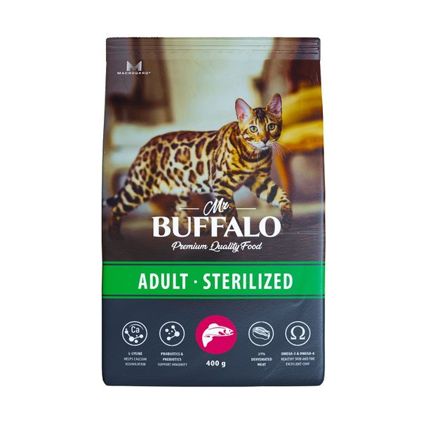 Корм сухой для кошек индейка Sterilized Mr.Buffalo 400г