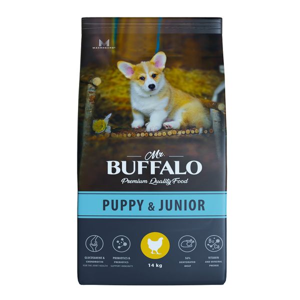 Корм сухой для щенков и юниоров индейка Puppy&Junior Mr.Buffalo 14кг