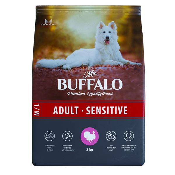 Корм сухой для собак средних и крупных пород индейка Adult M/L Sensitive Mr.Buffalo 2кг