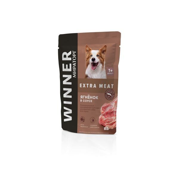 Корм влажный полнорационный для взрослых собак мелких пород с говядиной в соусе Extra Meat Winner 85г