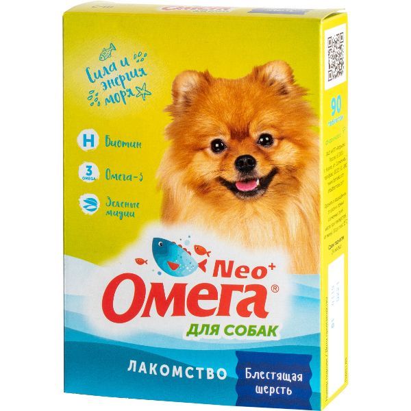 Лакомство Блестящая шерсть для собак с биотином Омега Nео+ таблетки 90шт