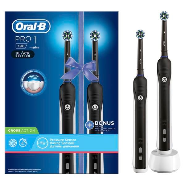 Набор Oral-B/Орал-би: Щетка зубная электрическая 3756 Pro790 Black Edition Cross Action с зарядным устройством 3757 черная 1шт+1шт
