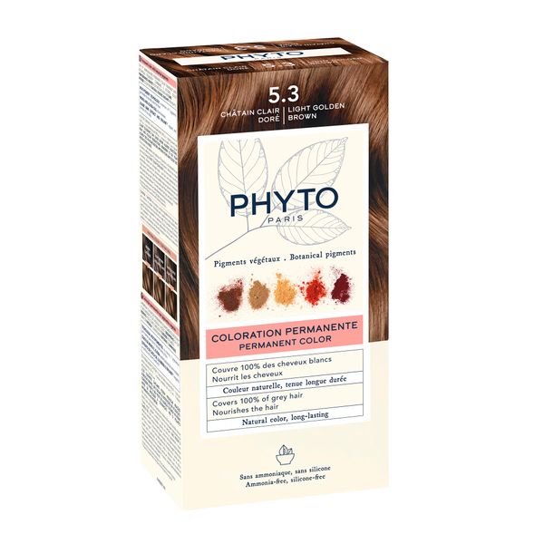 Набор Phyto/Фито: Краска-краска для волос 50мл тон 5.3 Светлый золотистый шатен+Молочко 50мл+Маска-защита цвета 12мл+Перчатки