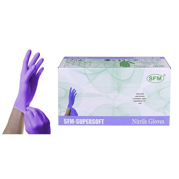 Перчатки смотровые нитриловые текстурирированные нестерильные фиолетово-голубой SFM 100шт р.L