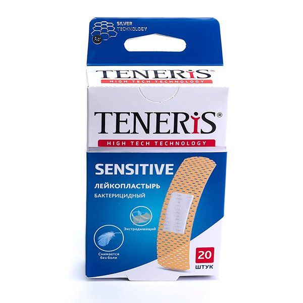 Пластырь бактерицидный на нетканой основе Sensitive Teneris/Тенерис 7,6см х 1,9см 20 шт.