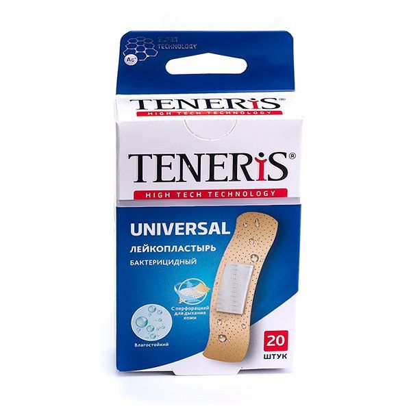 Пластырь бактерицидный на полимерной основе Universal Teneris/Тенерис 7,6см х 1,9см 20 шт.