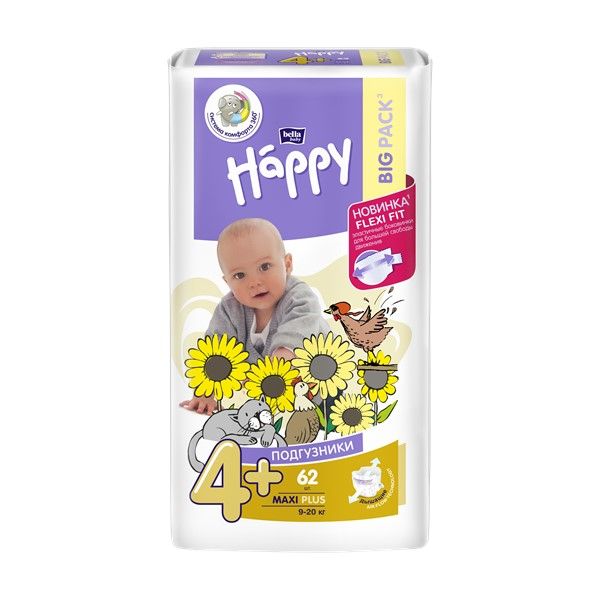 Подгузники гигиенические для детей Baby Happy Bella/Белла 9-20кг 62шт р.Maxi Plus (4+)
