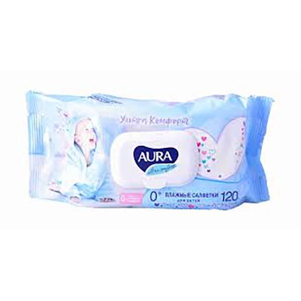 Салфетки влажные для детей алоэ и витамин Е с крышкой Ultra comfort Aura/Аура 120шт