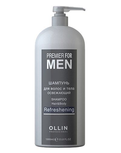 Шампунь для волос и тела освежающий  Shampoo Hair&Body Refreshening Ollin Premier for men  1000мл