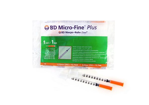 Шприц инсулиновый U-100 Micro-Fine Plus BD/БиДи 0,33х12,7мм 1мл 10шт (320909)